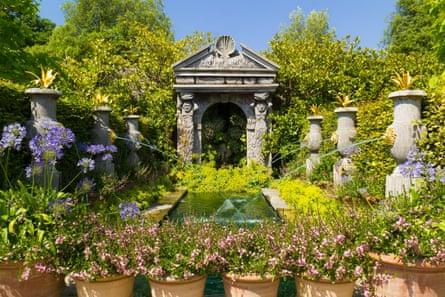 Old gardens and stone temple type building
