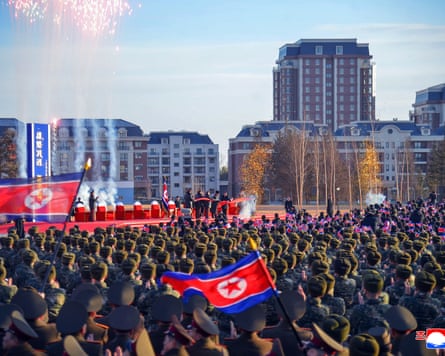 Kim Jong-un presiding over the completion ceremony