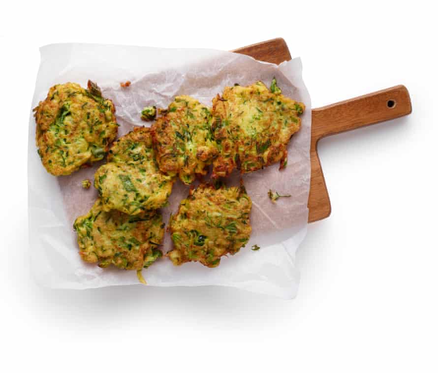 Felicity Cloake’s courgette fritters 6L finished and fried.