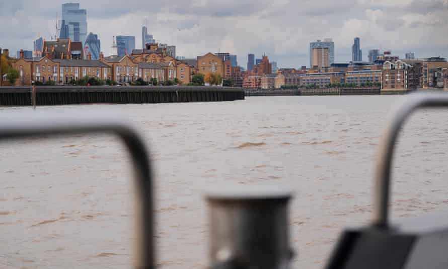 The brown waters of the Thames are coloured by sediment animated by the tides.