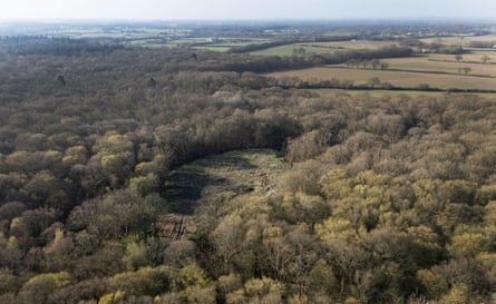 An aerial view of thousands of tonnes of illegal waste dumped within the ancient woodland, Hoad’s Wood.