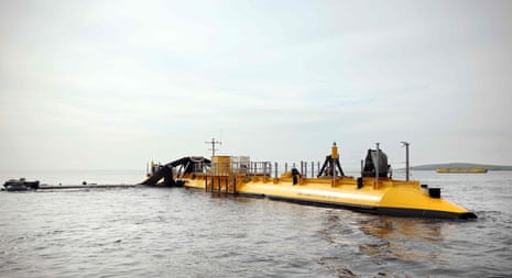 The O2 tidal turbine owned by Orbital Marine Power in the channel close to Eday, Orkney Islands on September 6, 2021.