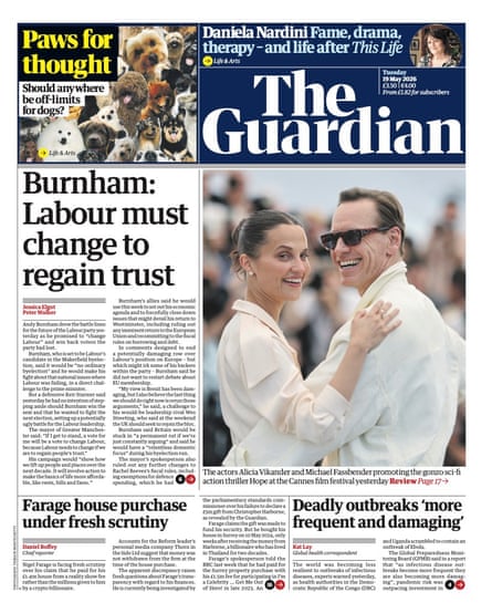 The Guardian front page 19 May