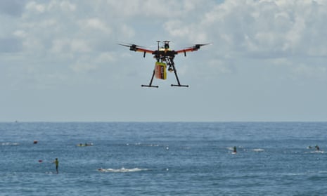A shark-spotting drone in trials that occurred near Sydney in 2017.