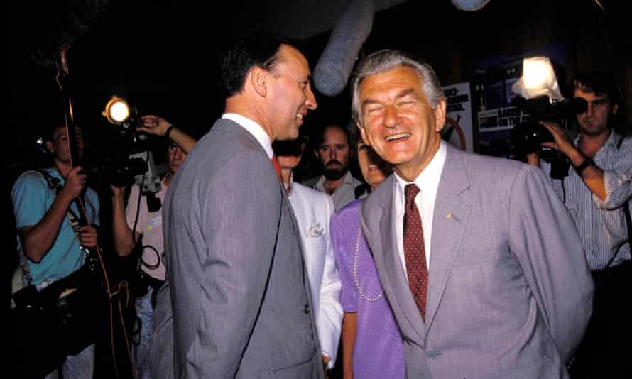 Bob Hawke and Paul Keating in Sydney in 1988. The boom times of the 1980s would give way to a crash in the early 90s.