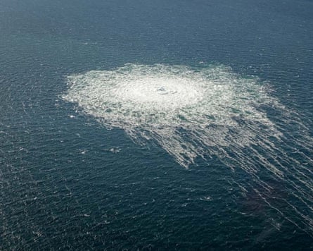 Gas bubbles from the Nord Stream 2 leak in the Baltic Sea.