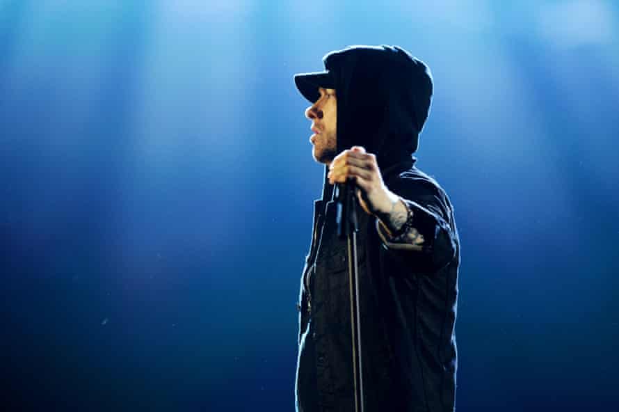Looking left... Eminem performing at the MTV EMAs in November.