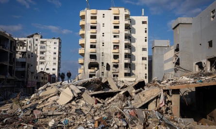 The ruins of buildings destroyed by Israeli strikes in Tyre.