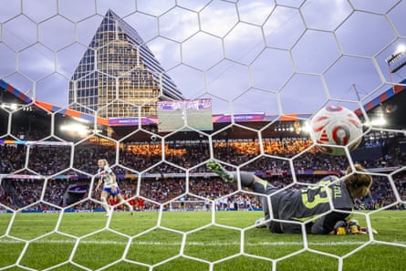 Chloe Kelly’s penalty beats Cata Coll in the Spain goal and England are champions of Europe – again.