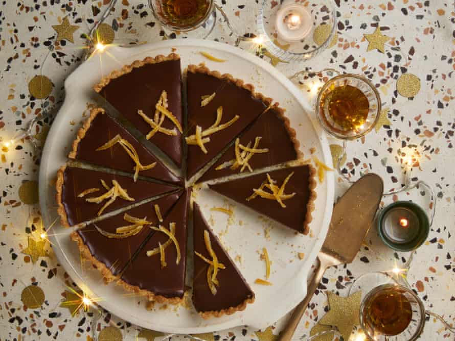 Rachel Roddy’s dark chocolate and orange tart.