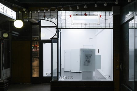 Hair Ari gallery in Melbourne at night featuring Rosie Isaac’s Preservation Machine exhibition