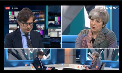 Screengrab taken from Facebook Live broadcast, hosted by ITV News of Prime Minister Theresa May answering questions sent in by users of the social media website, with presenter Robert Peston. 