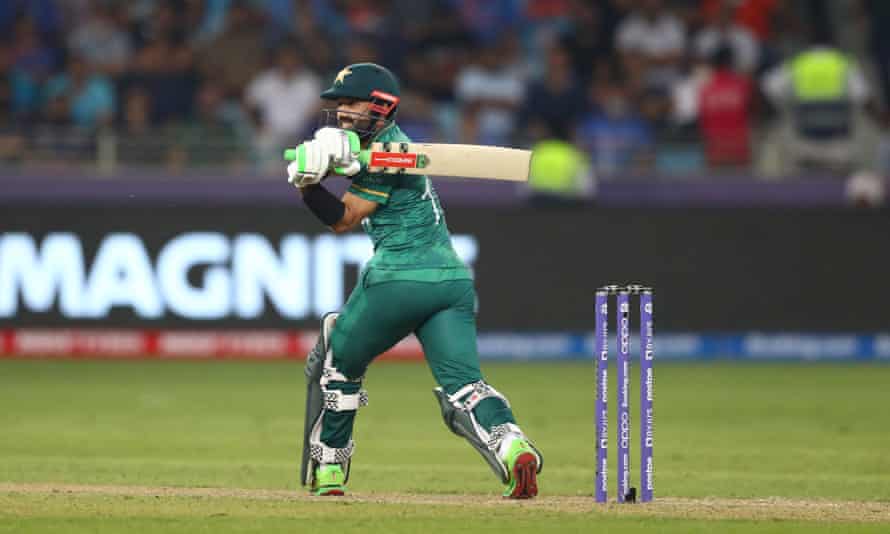 Rizwan of Pakistan plays a shot.