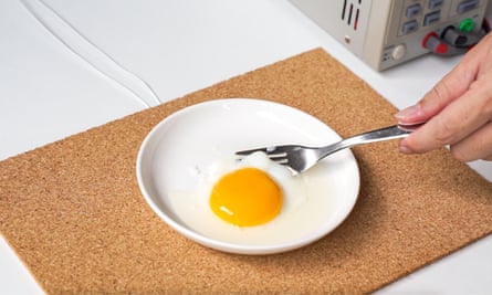 An egg fried by a smart plate.