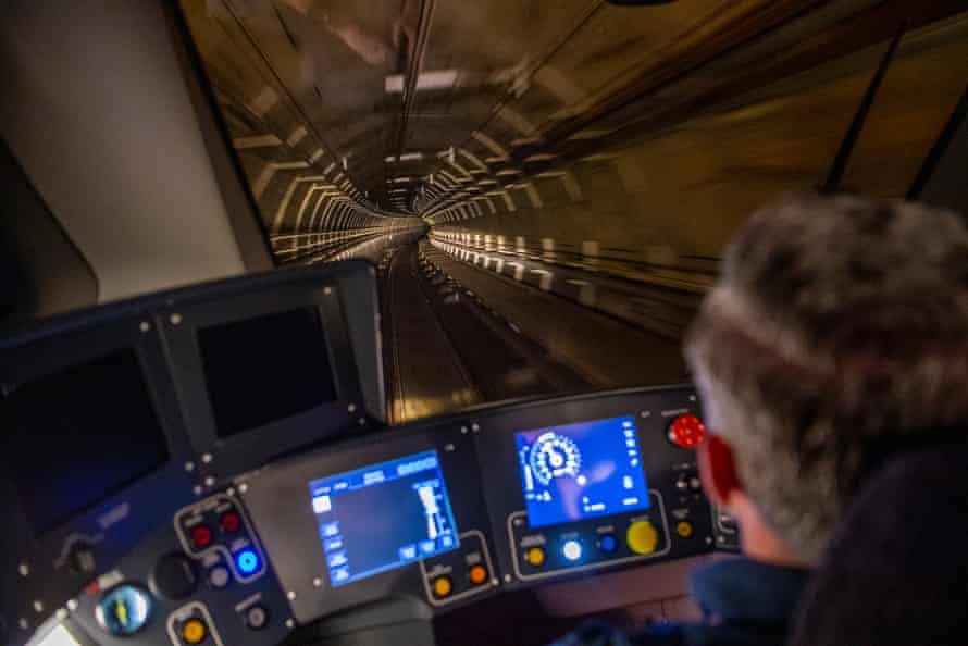 A view from the cab of an Elizabeth line train.