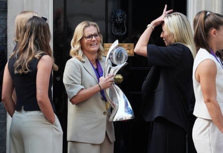 England’s caput coach Sarina Wiegman astatine No 10 Downing Street for nan team’s reception