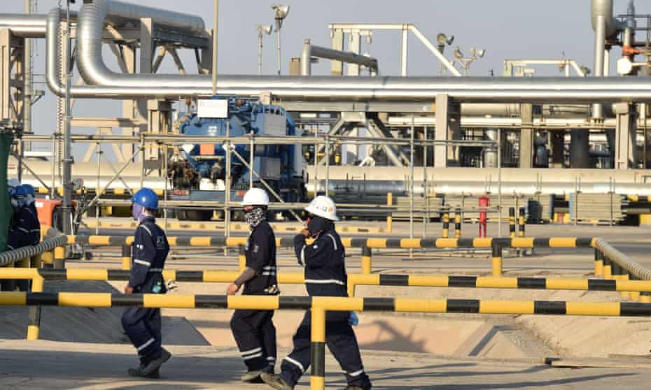 Employees of Aramco oil company in Saudi Arabia’s Abqaiq oil processing plant. 