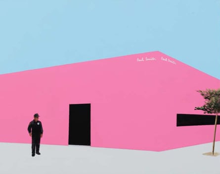 LA landmark … a security guard outside the hot-pink Paul Smith store.