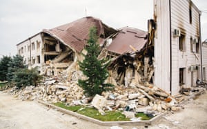 A building destroyed by shelling in Stepanakert