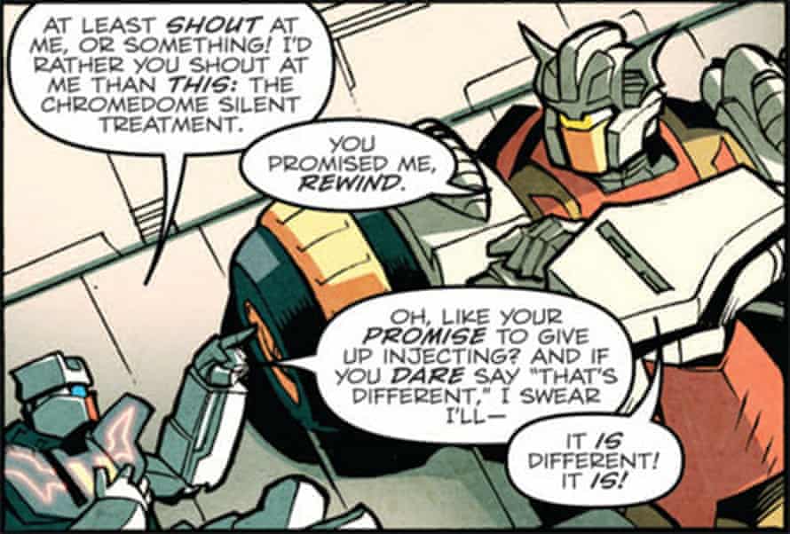 Lovers’ tiff … Rewind and Chromedome in Transformers: More than Meets the Eye #12.
