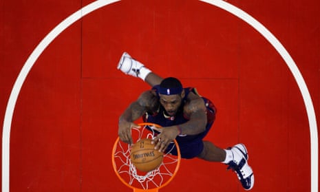 Cleveland Cavaliers’ LeBron James slam dunks against the Los Angeles Clippers during a game in 2007.