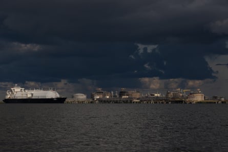 A storm builds over Ichthys onshore gas processing facility on Middle Arm in Darwin harbour.