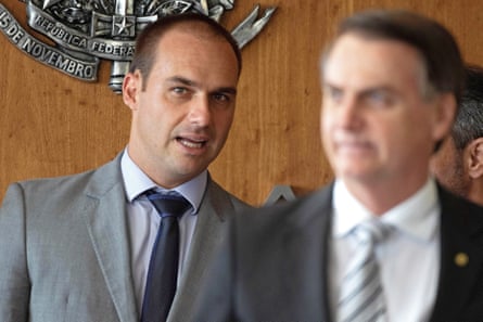 Eduardo and Jair Bolsonaro at press conference in Brasilia in November 2018.