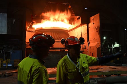 Workers at a steelworks