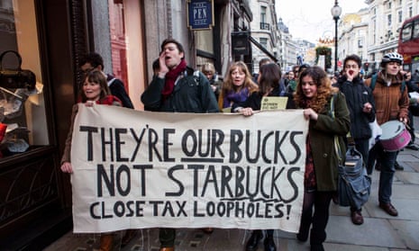 A protest in London against Starbucks corporate tax policies