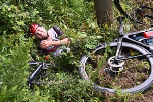 Stage 1 Brest - LanderneauTeam UAE Emirates’ Marc Hirschi looks pained after crashing