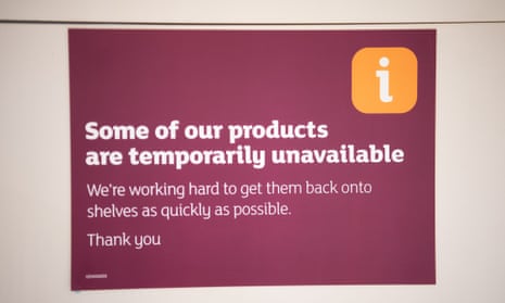 'Product unavailable' sign in supermarket