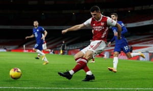 Arsenal’s Granit Xhaka crosses the ball.