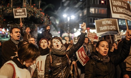People take to the streets to protest after the killing of Tahir Elci.