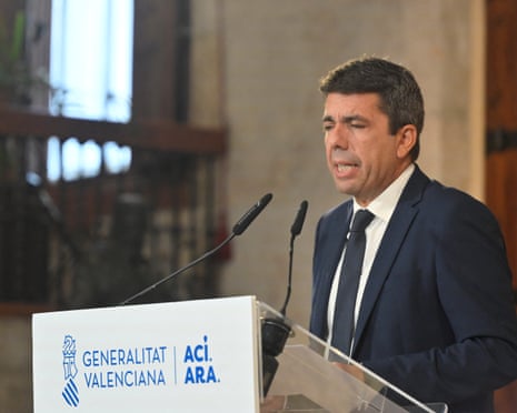 President of Valencia's Region Carlos Mazon gives a press conference at Valencia's Palau de la Generalitat.