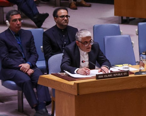 Iranian envoy Amir-Saeid Iravani addresses a UN Security Council meeting on Tuesday.