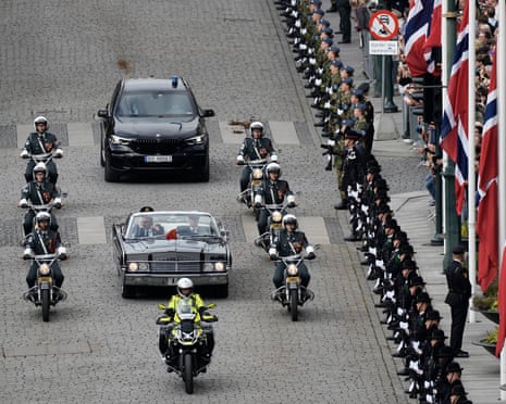 Norway’s King Haakon VIII’s motorcade in Oslo, Norway.