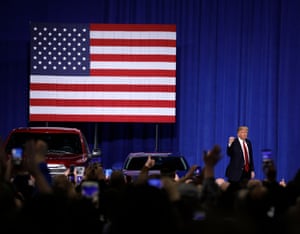 Donald Trump acknowledges auto workers at the American Center for Mobility on March 2017 in Ypsilanti, Michigan.