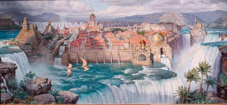 ‘Most peculiar’: Waterfall City: Afternoon Light (2001), one of James Gurneys’s ‘vivid’ Dinotopia paintings
