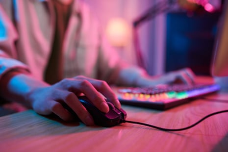 A person on a computer