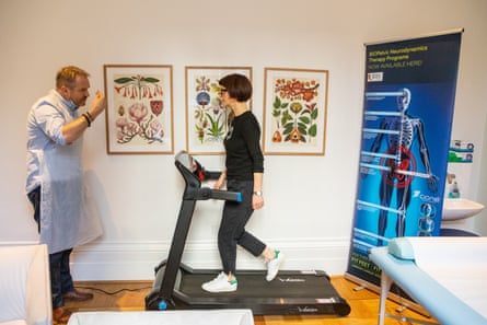 On the treadmill … King assesses Beddington’s gait as she walks.