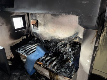 A burnt-out bed