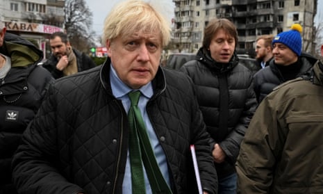 Boris Johnson visits the town of Borodyanka, which was heavily damaged during Russia's invasion.