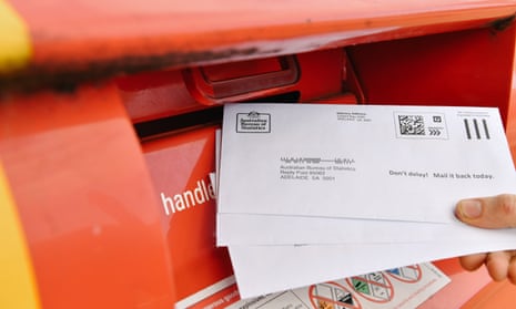 Sealed envelopes from the marriage law postal survey are seen being posted.