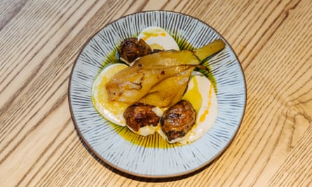 ‘Roasted to dark toffeed caramel tones’: Jerusalem artichoke and fennel confit.