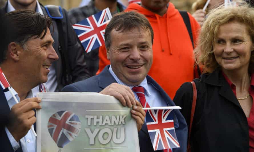Andy Wigmore, left, and Arron Banks celebrating in Westminster after the Brexit referendum.