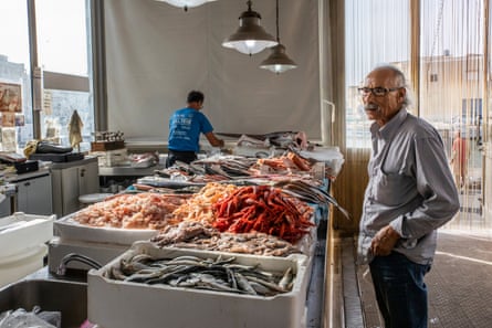 The fishmarket of Mazara del Vallo with red prawns on sale
