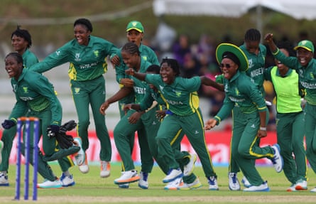 Nigeria players celebrate winning the ICC Women’s U19 T20 World Cup match against New Zealand in 2025