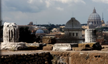 View of Rome from the remains of the so-called House Of Augustus on Palatine hill, near where the Lupercal cave should be located.