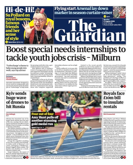 Front page of the Guardian 17 August