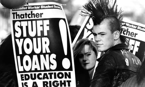 Students protest in Brighton in 1989 against Thatcher’s student loans plan.